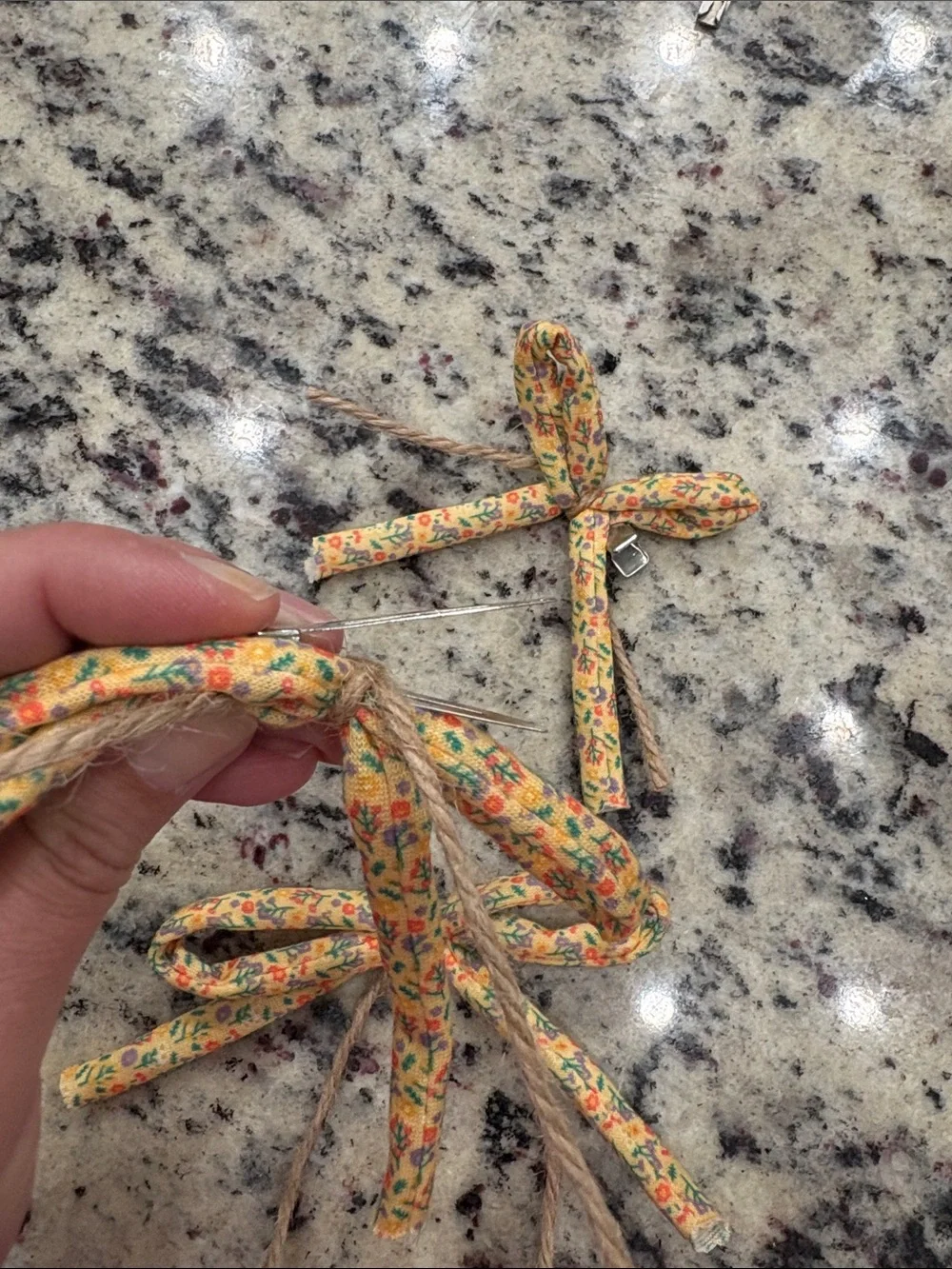 Floral Yellow Fabric Bow Hair Clips - Set of 3